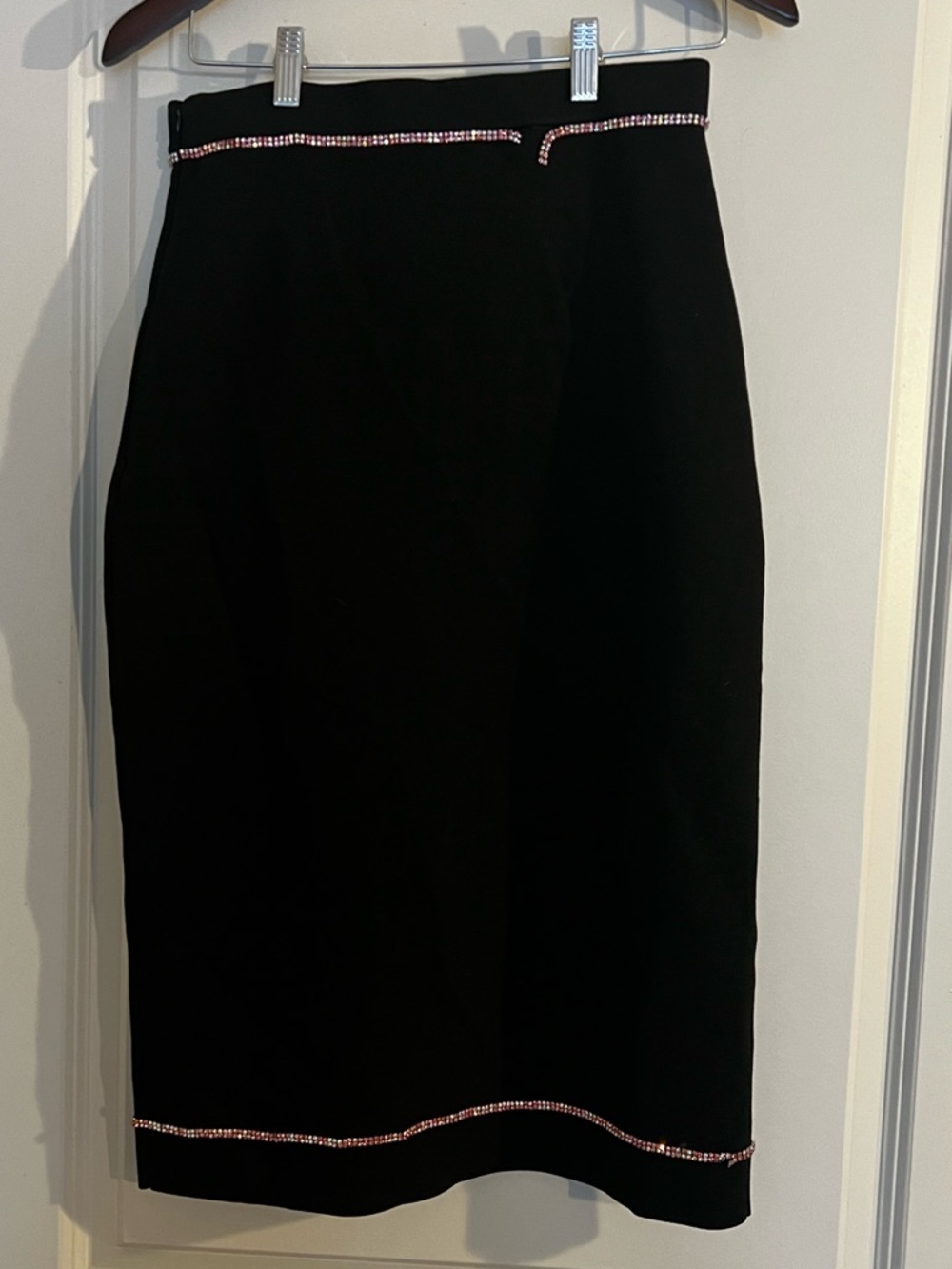 Sandro Paris Black Rhinestone Trim Knit Midi Skirt Small NWT - Picture 3 of 7